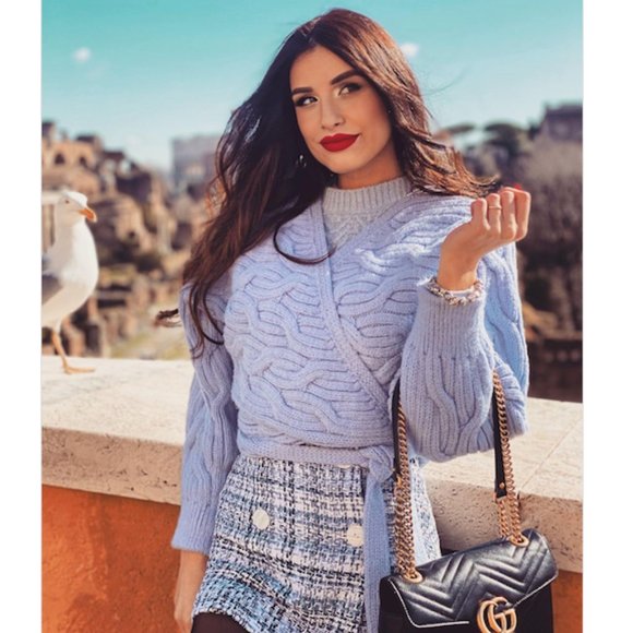 BLOGGER'S FAVE! Zara Textured Weave Mini Skirt Blue Sz M NWT - Picture 6 of 13